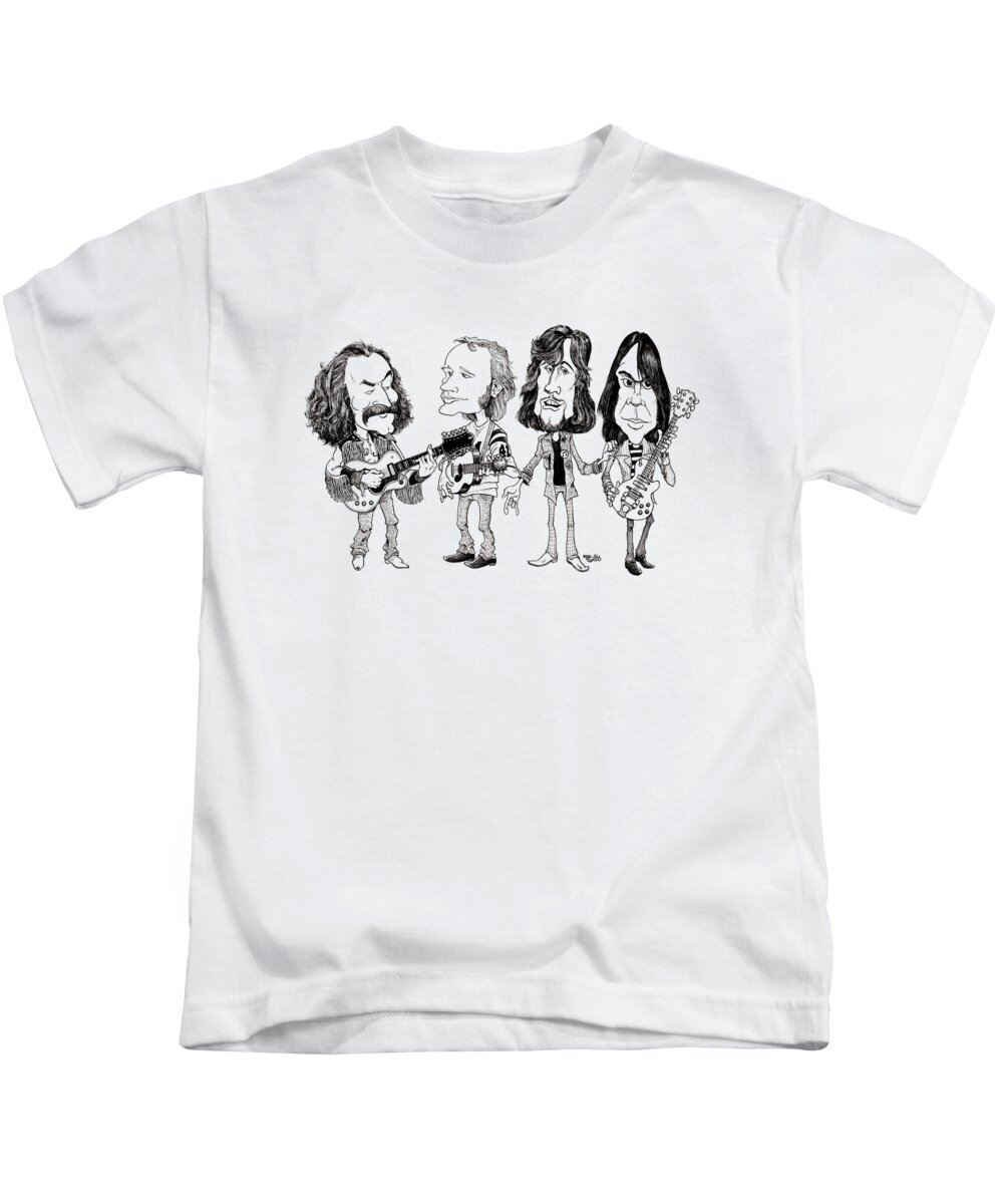 Cartoon Kids T-Shirt featuring the drawing Crosby, Stills, Nash and Young by Mike Scott
