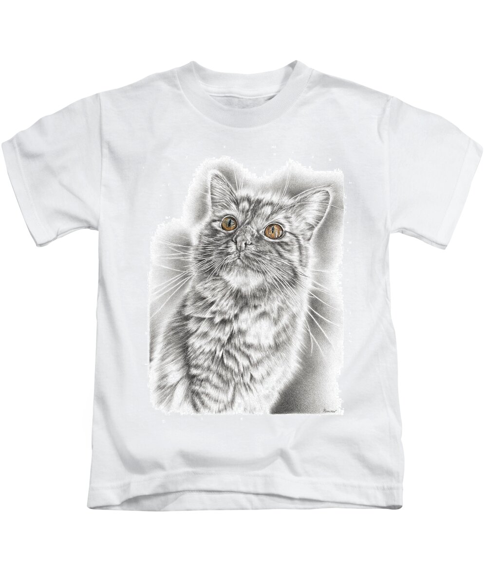 Cat Kids T-Shirt featuring the drawing Curious Kitten by Casey 'Remrov' Vormer