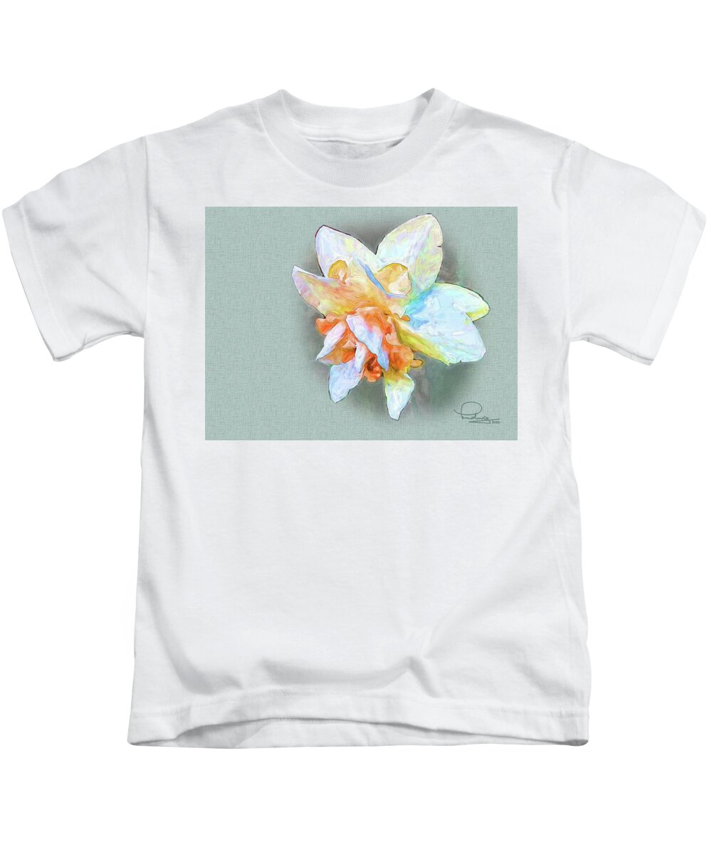 Daffodil Kids T-Shirt featuring the digital art Daffodil on Canvas by Ludwig Keck