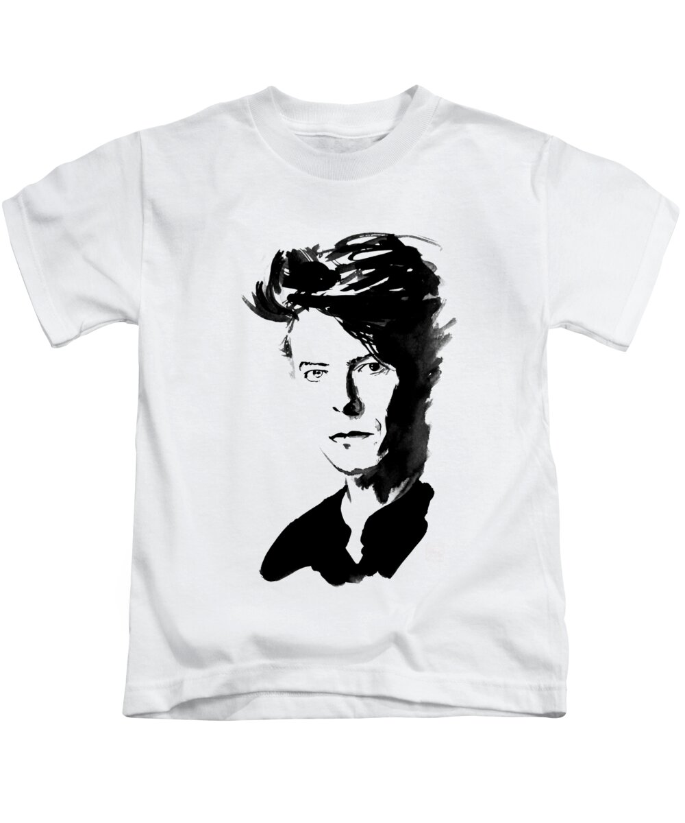 David Bowie Kids T-Shirt featuring the painting David Bowie by Pechane Sumie