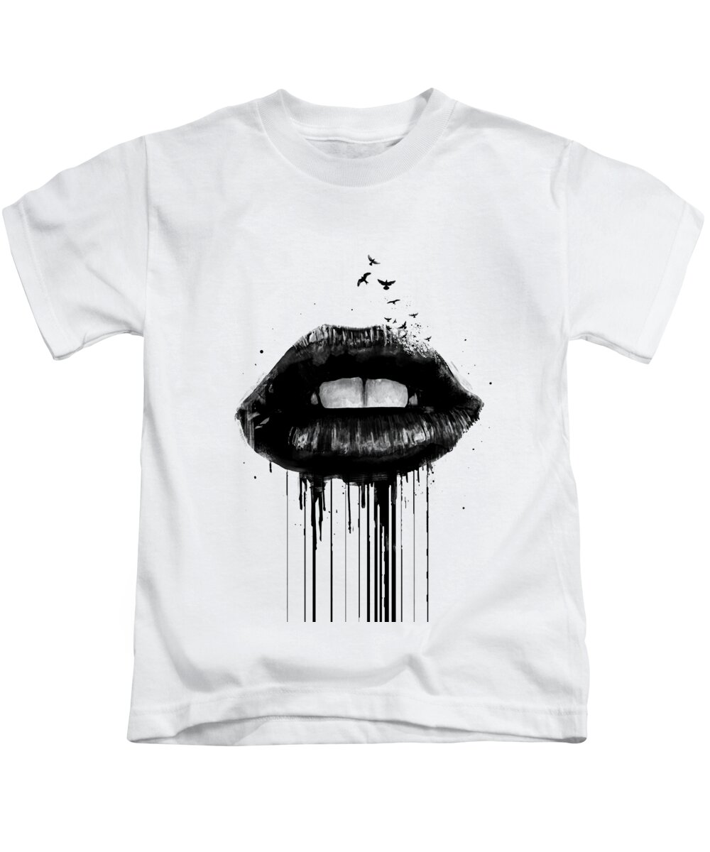 Lips Kids T-Shirt featuring the mixed media Dead love by Balazs Solti