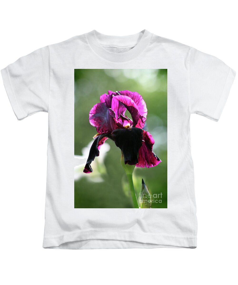 Iris; Flower; Blossom; Flowers; Petals; Close-up; Macro; Purple; Green; Violet; Dreamy; Garden; Spring; Sunlight; Vertical Kids T-Shirt featuring the photograph Deep Purple Iris by Tina Uihlein