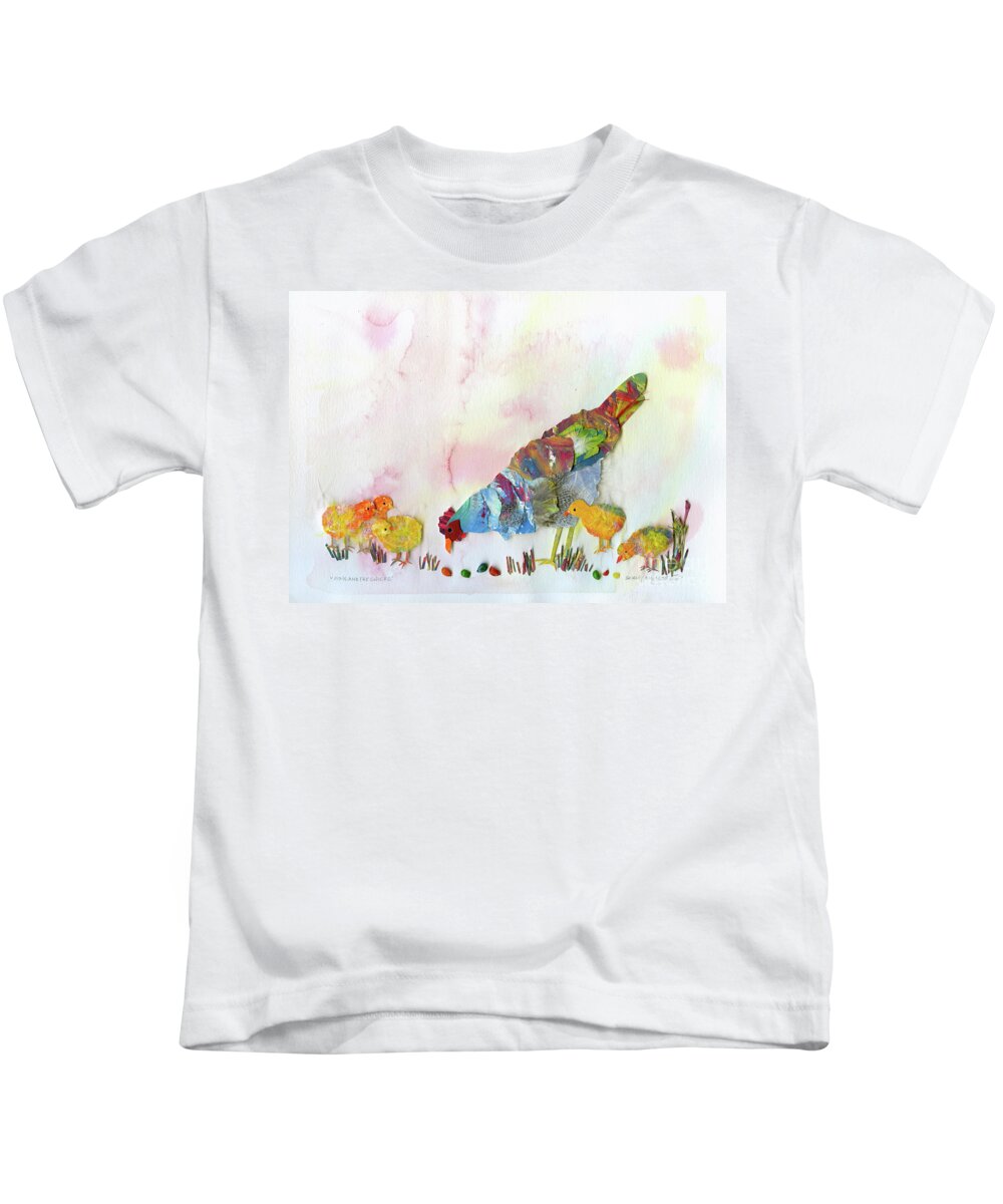 Animal Kids T-Shirt featuring the mixed media Dixie and The Chicks by Shirley Robinett