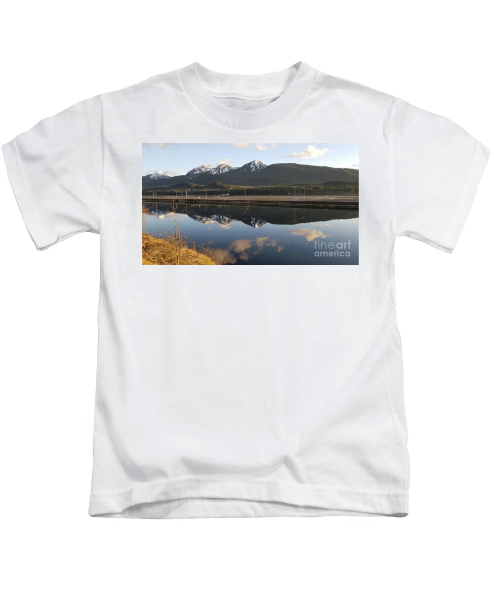 #alaska #juneau #ak #cruise #tours #vacation #peaceful #reflection #twinlakes #egandrive #douglas #capitalcity #clouds #evening #dusk Kids T-Shirt featuring the photograph Douglas, Reflected by Charles Vice