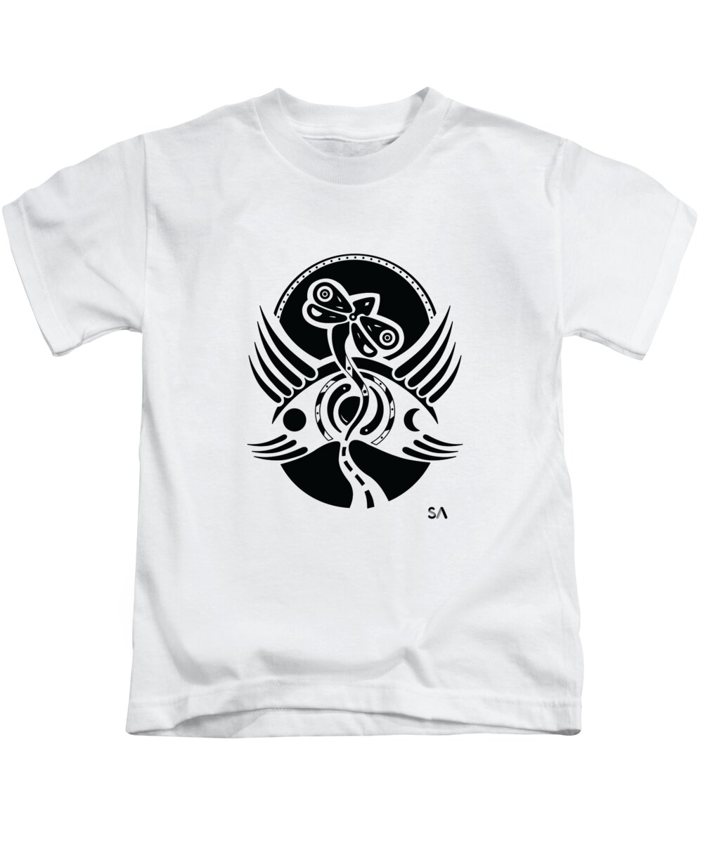 Black And White Kids T-Shirt featuring the digital art Dragonfly by Silvio Ary Cavalcante