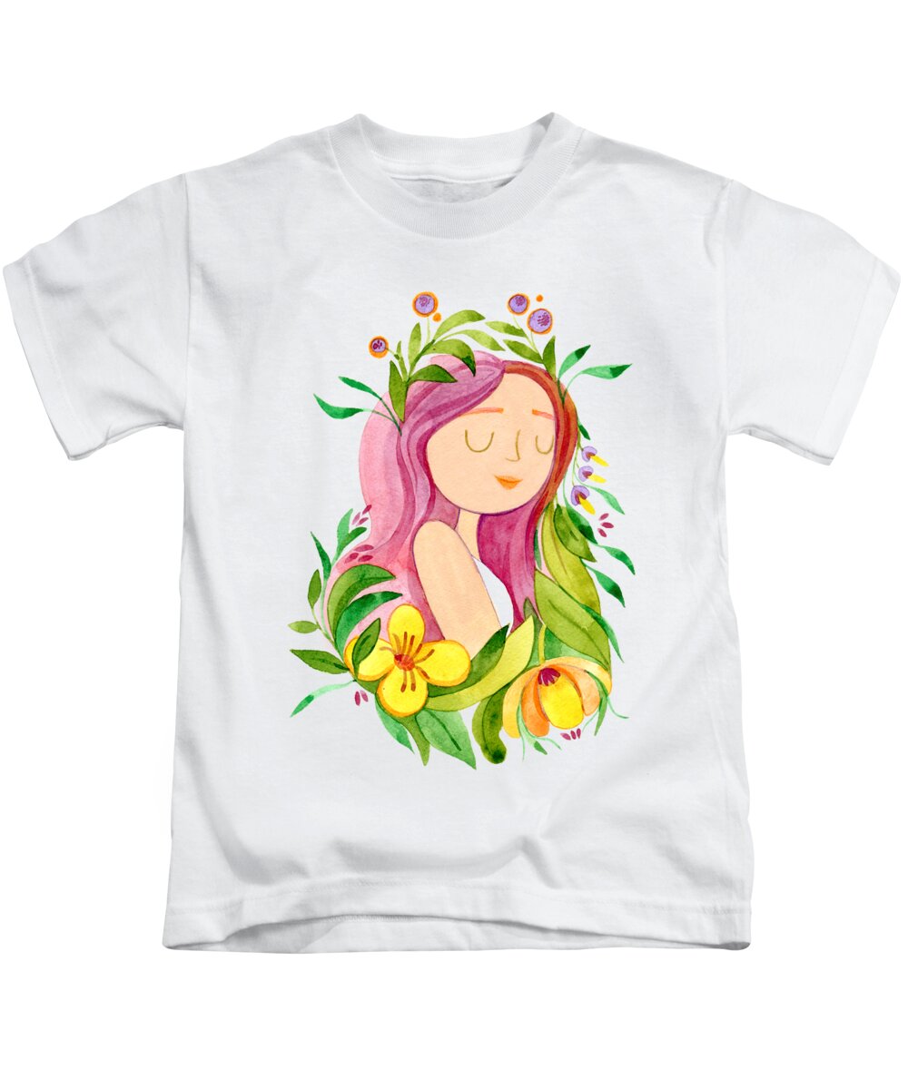 Girl Kids T-Shirt featuring the painting Ella by Zazzy Art Bar