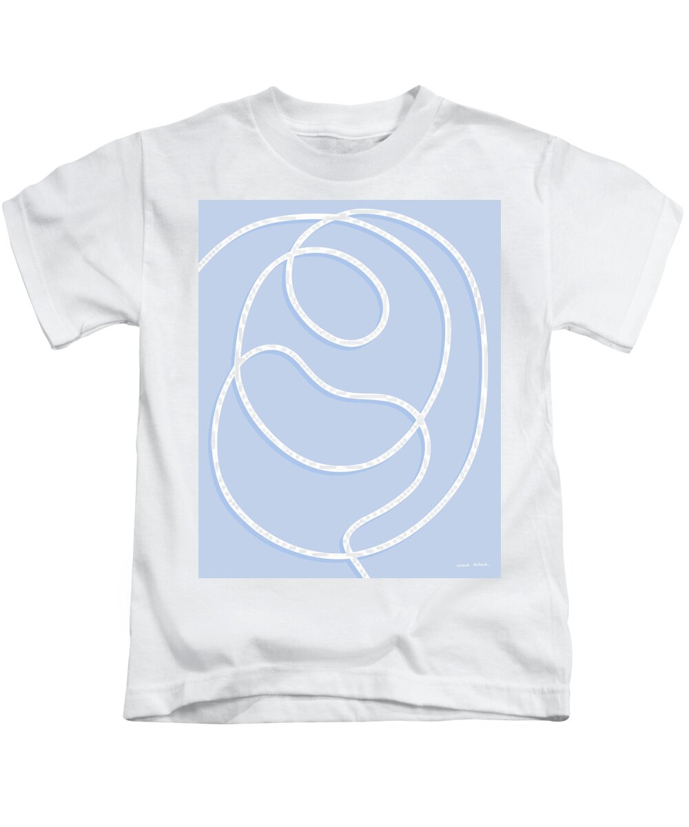 Nikita Coulombe Kids T-Shirt featuring the painting Embrace 2 in blue by Nikita Coulombe