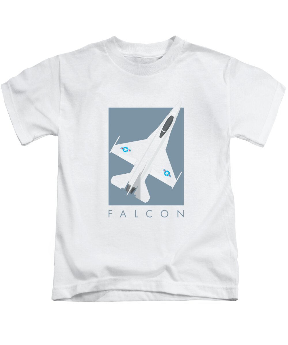 Fighter Kids T-Shirt featuring the digital art F-16 Falcon Fighter Jet Aircraft - Slate by Organic Synthesis