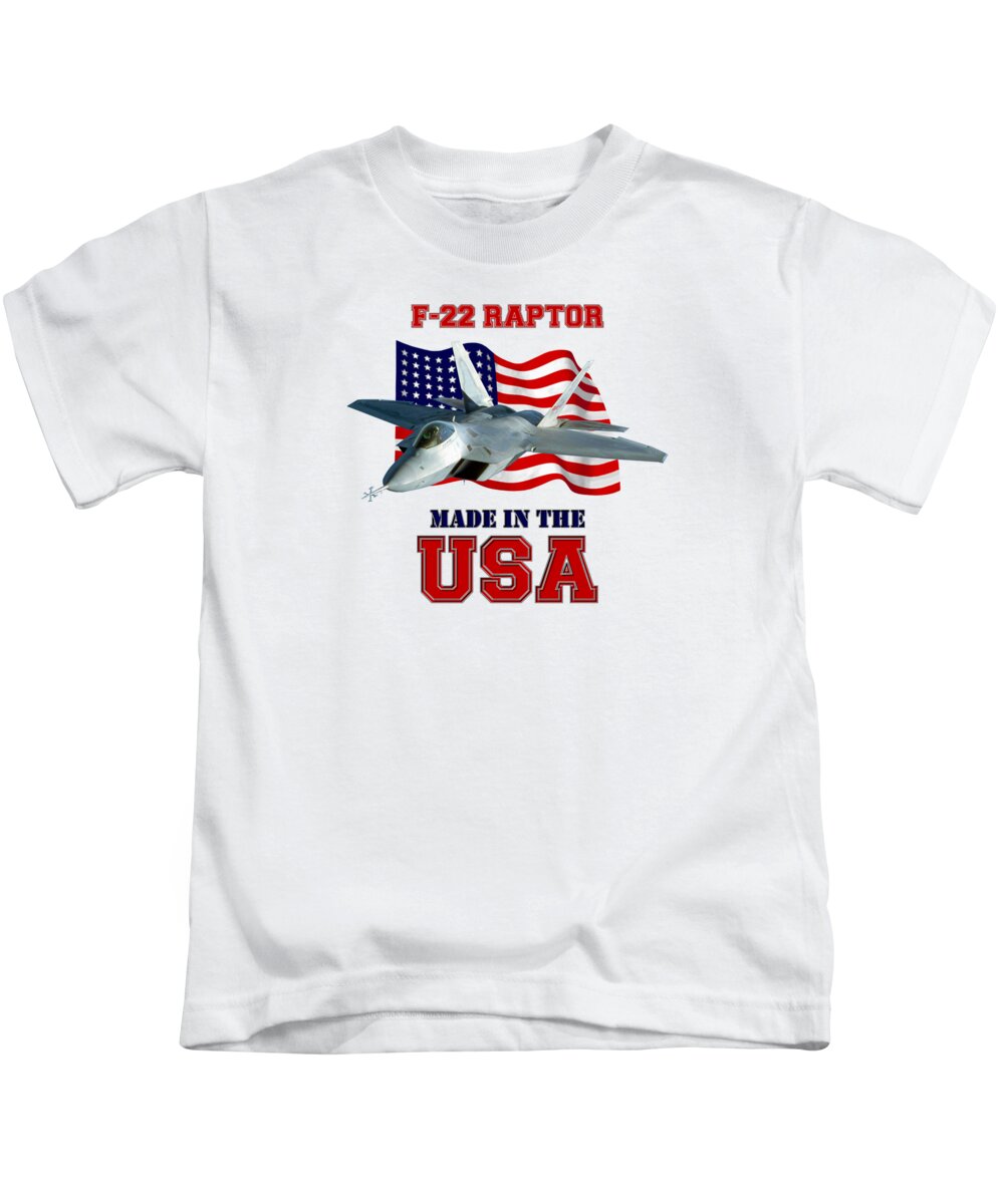 F22 Kids T-Shirt featuring the digital art F-22 Raptor Made in the USA by Mil Merchant
