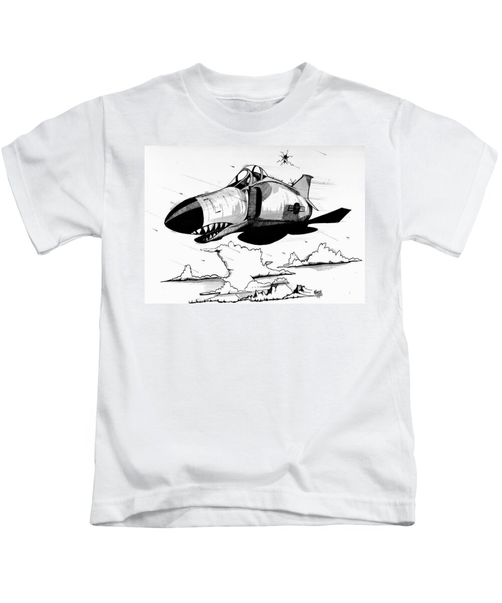 F4 Kids T-Shirt featuring the drawing F-4 Phantom by Michael Hopkins