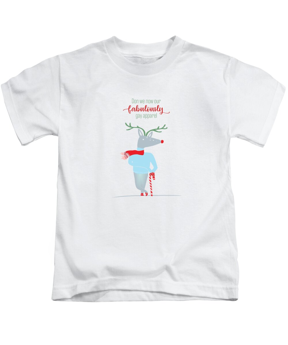 Holiday Kids T-Shirt featuring the digital art Fabulously Gay Holiday Deer by Ink Well