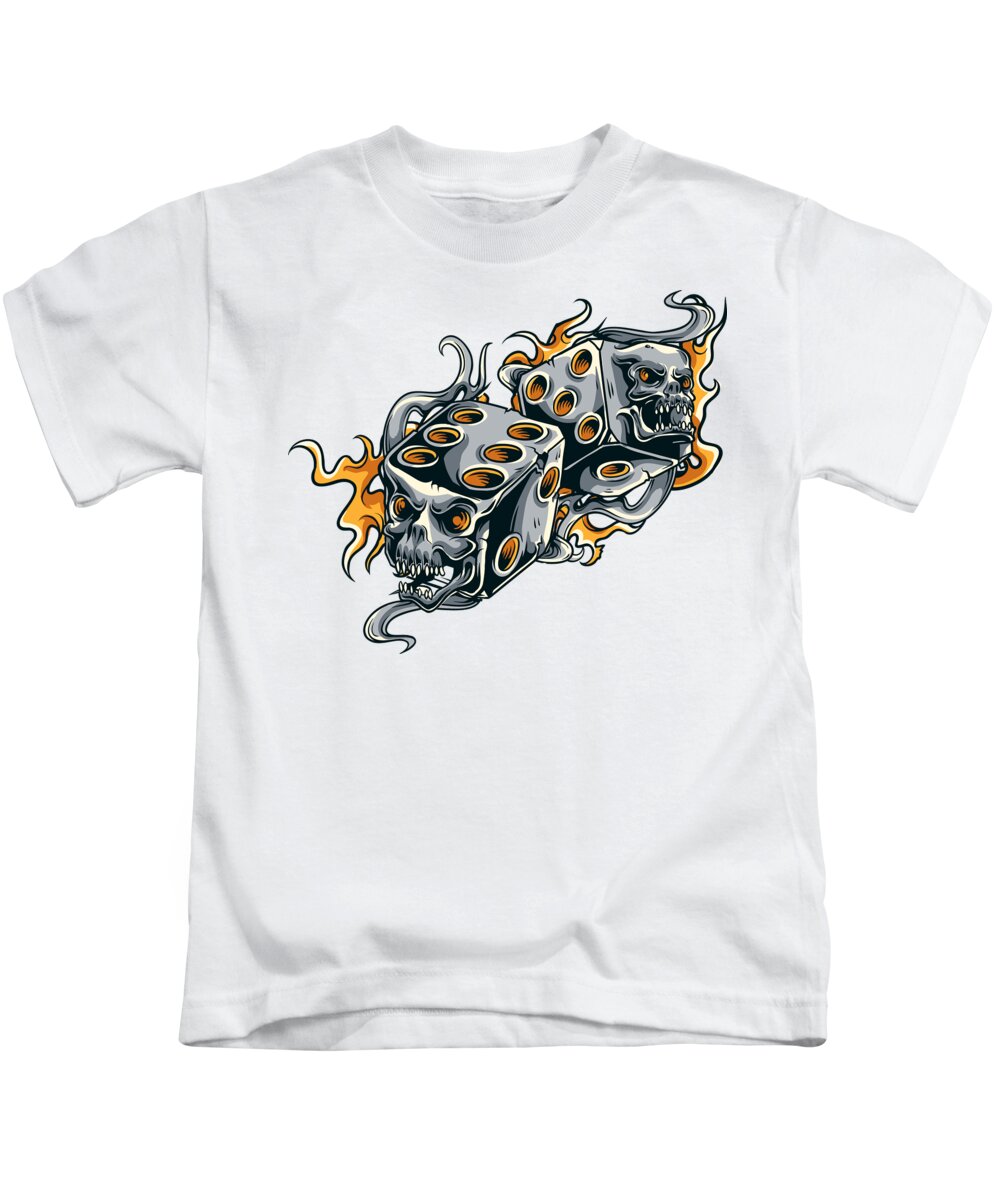 Skull Kids T-Shirt featuring the digital art Fiery Skull Dice by Jacob Zelazny