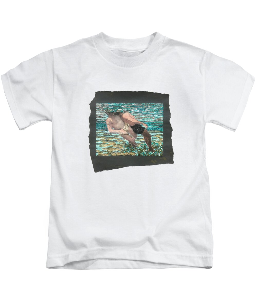 Eggshell Kids T-Shirt featuring the mixed media Fig. 88. Cross chest carry. Underwater view. by Matthew Lazure