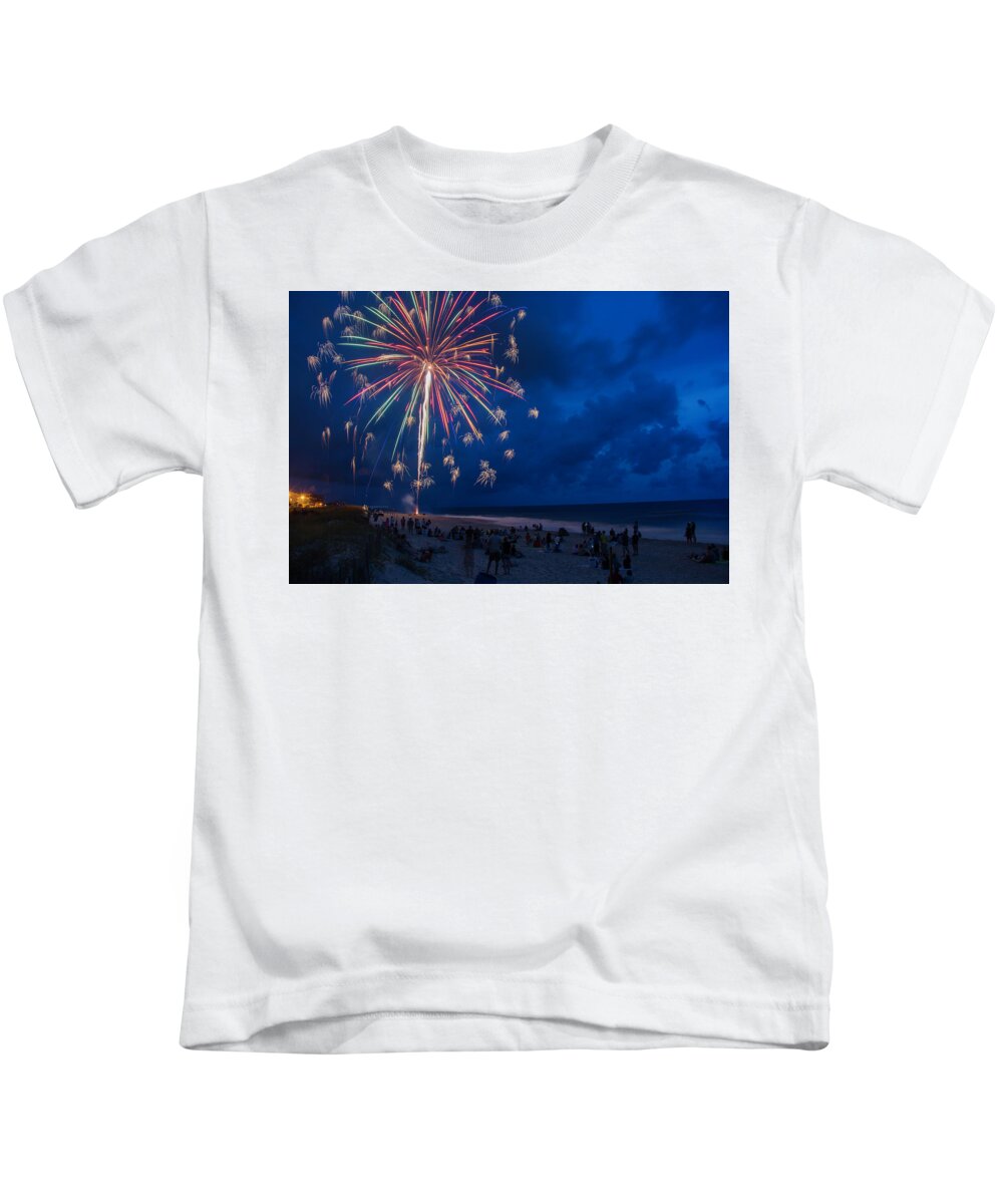 Fireworks Kids T-Shirt featuring the photograph Fireworks by the Sea by WAZgriffin Digital