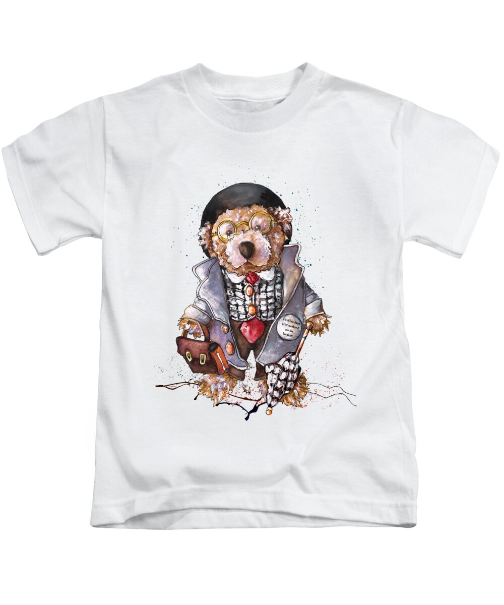 Bear Kids T-Shirt featuring the painting First Five Days After Weekend Are The Hardest by Miki De Goodaboom