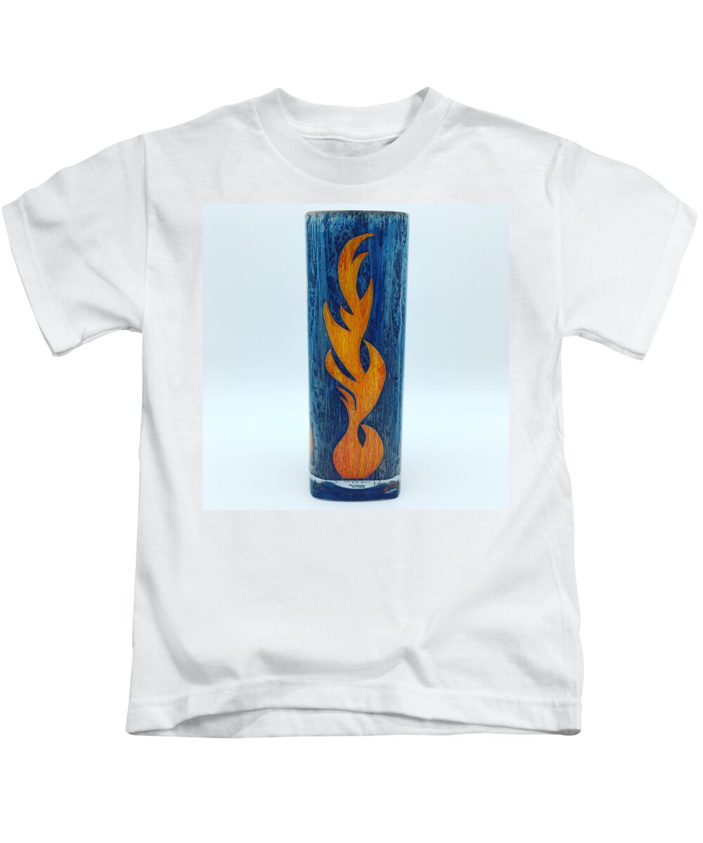 Glass Kids T-Shirt featuring the glass art Flame on Blue by Christopher Schranck