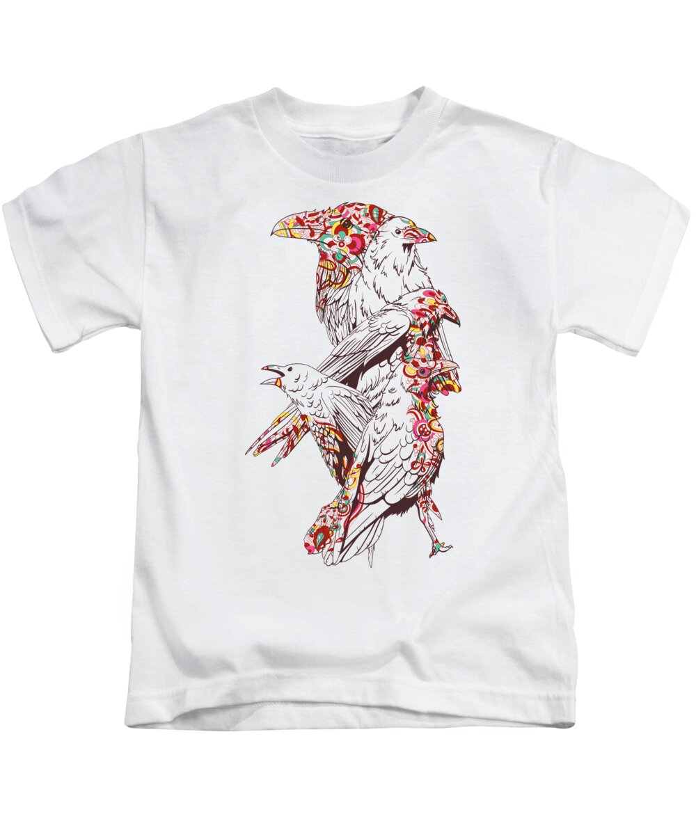 Colorful Kids T-Shirt featuring the digital art Floral Bird by Jacob Zelazny