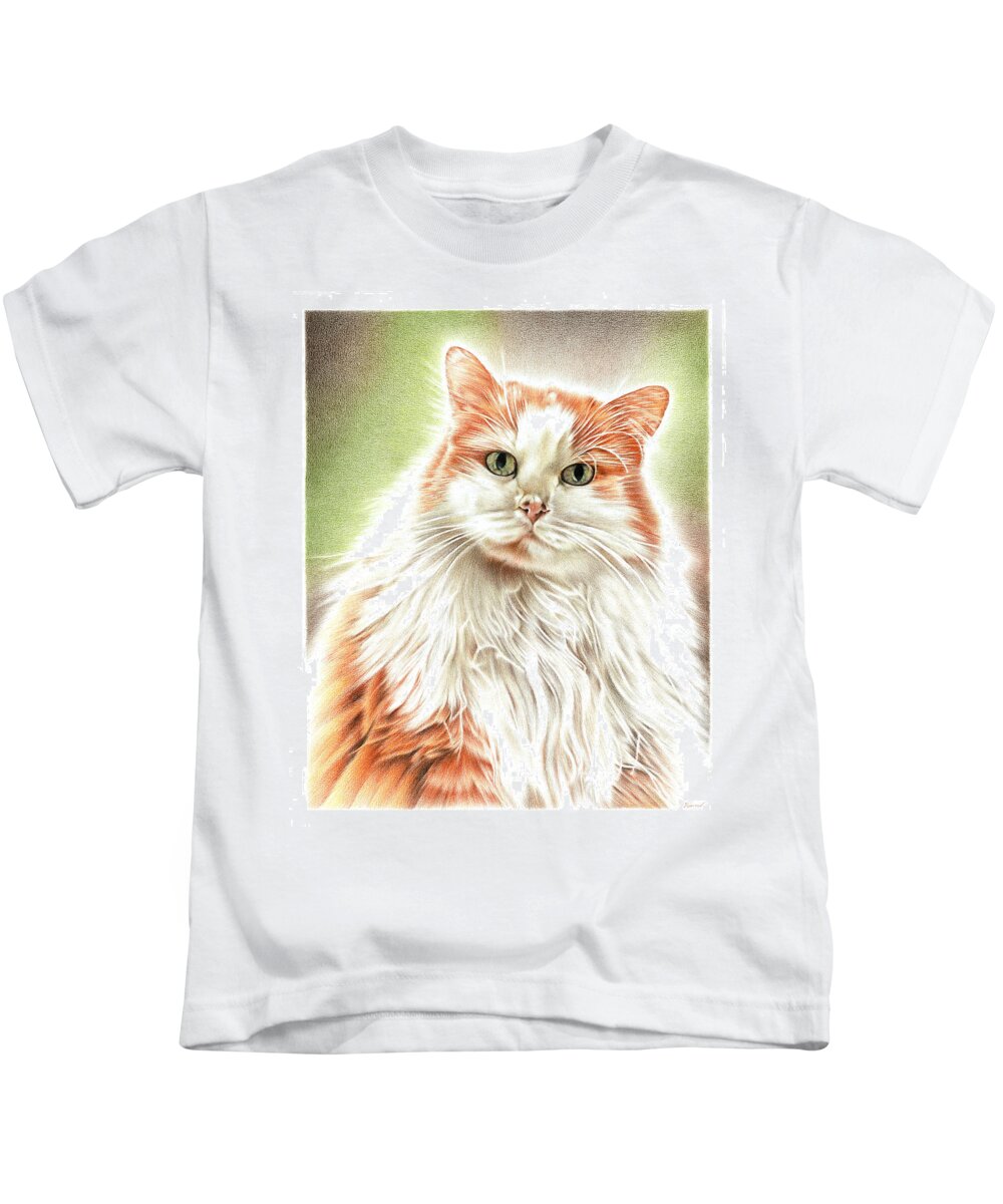 Cat Kids T-Shirt featuring the drawing Fluffy Cat by Casey 'Remrov' Vormer