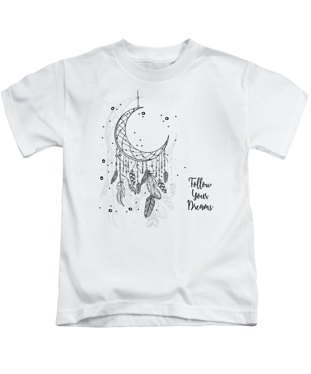 Baby Room Kids T-Shirt featuring the drawing Follow Your Dreamcatcher by Beautify My Walls