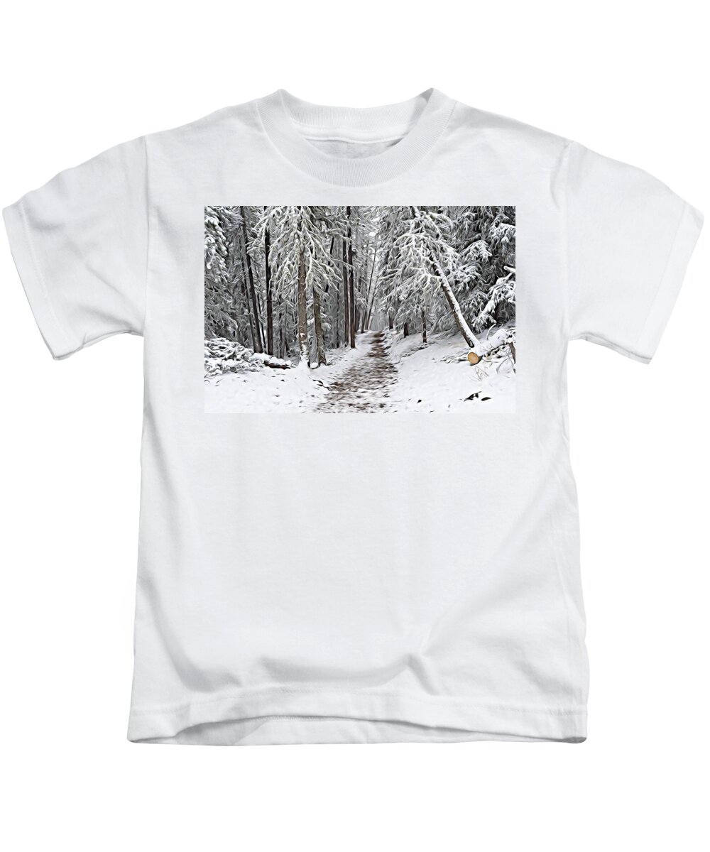 Forest Kids T-Shirt featuring the mixed media Forest Snowfall by Marie Conboy