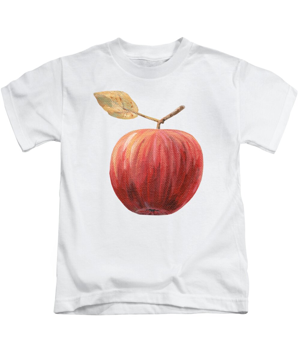 Apple Kids T-Shirt featuring the painting Fresh - Red Apple No Background by Annie Troe