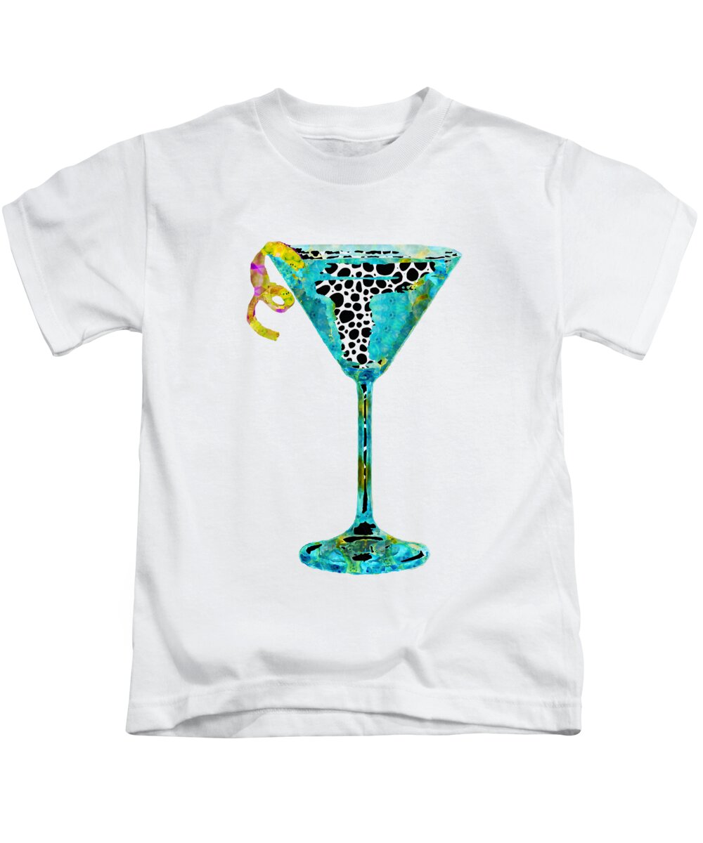 Martini Kids T-Shirt featuring the painting Fun Martini Art - Happy Hour - Sharon Cummings by Sharon Cummings