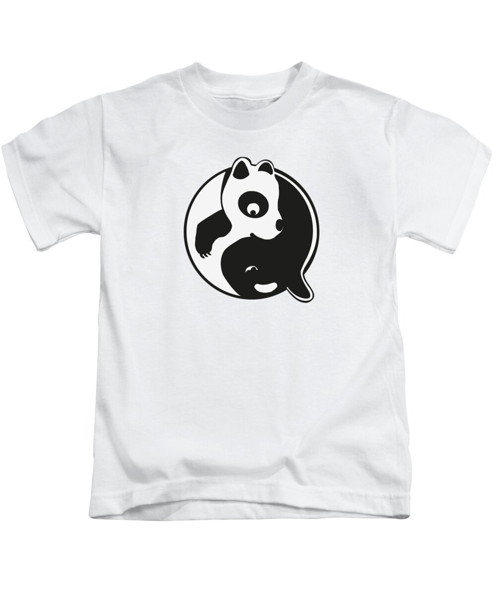 Panda Kids T-Shirt featuring the digital art Funny Panda Orca Cute Yin Yang Black and White by Toms Tee Store