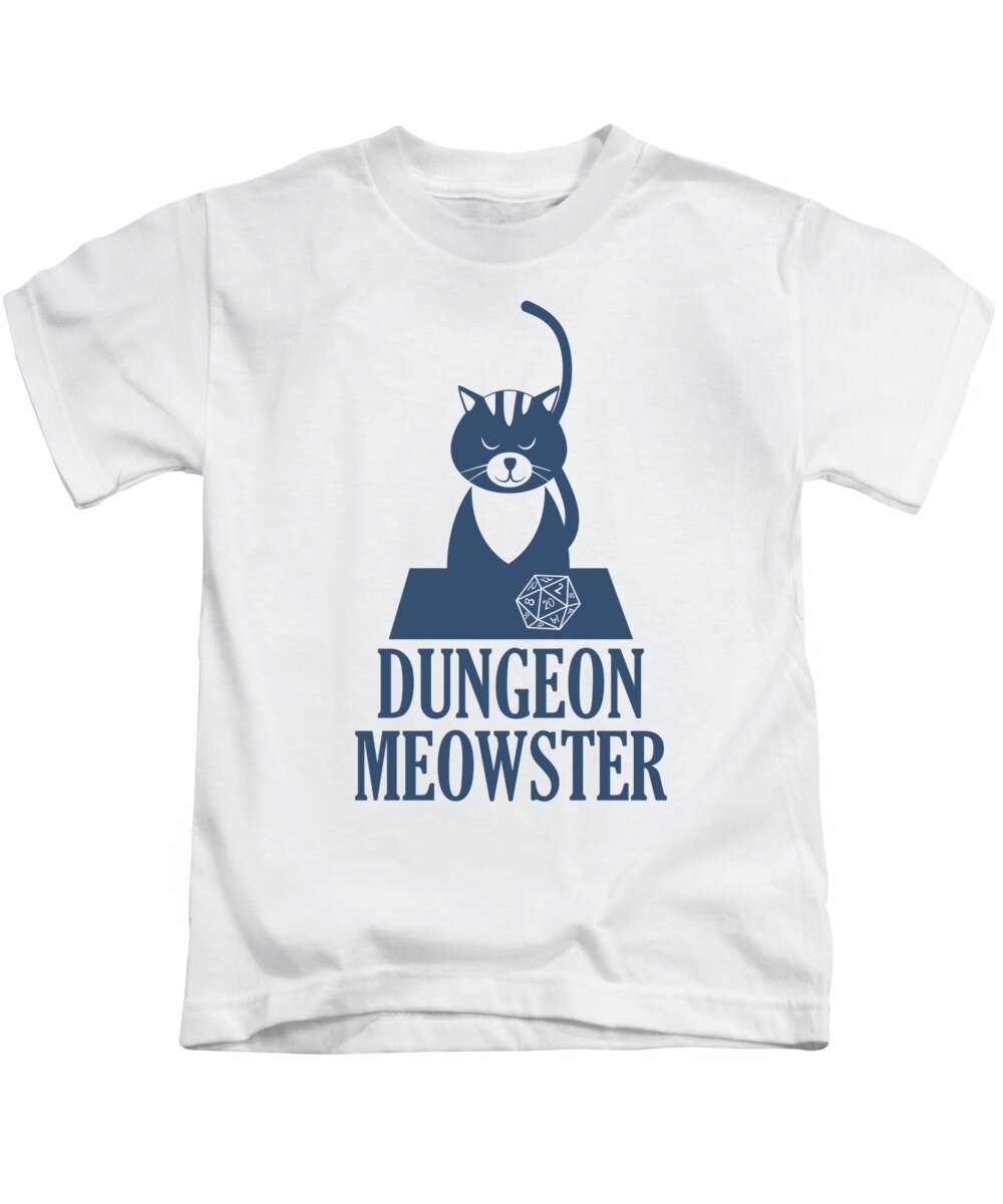 Dnd Kids T-Shirt featuring the digital art funny RPG DnD Dungeon Meowster cat by Toms Tee Store