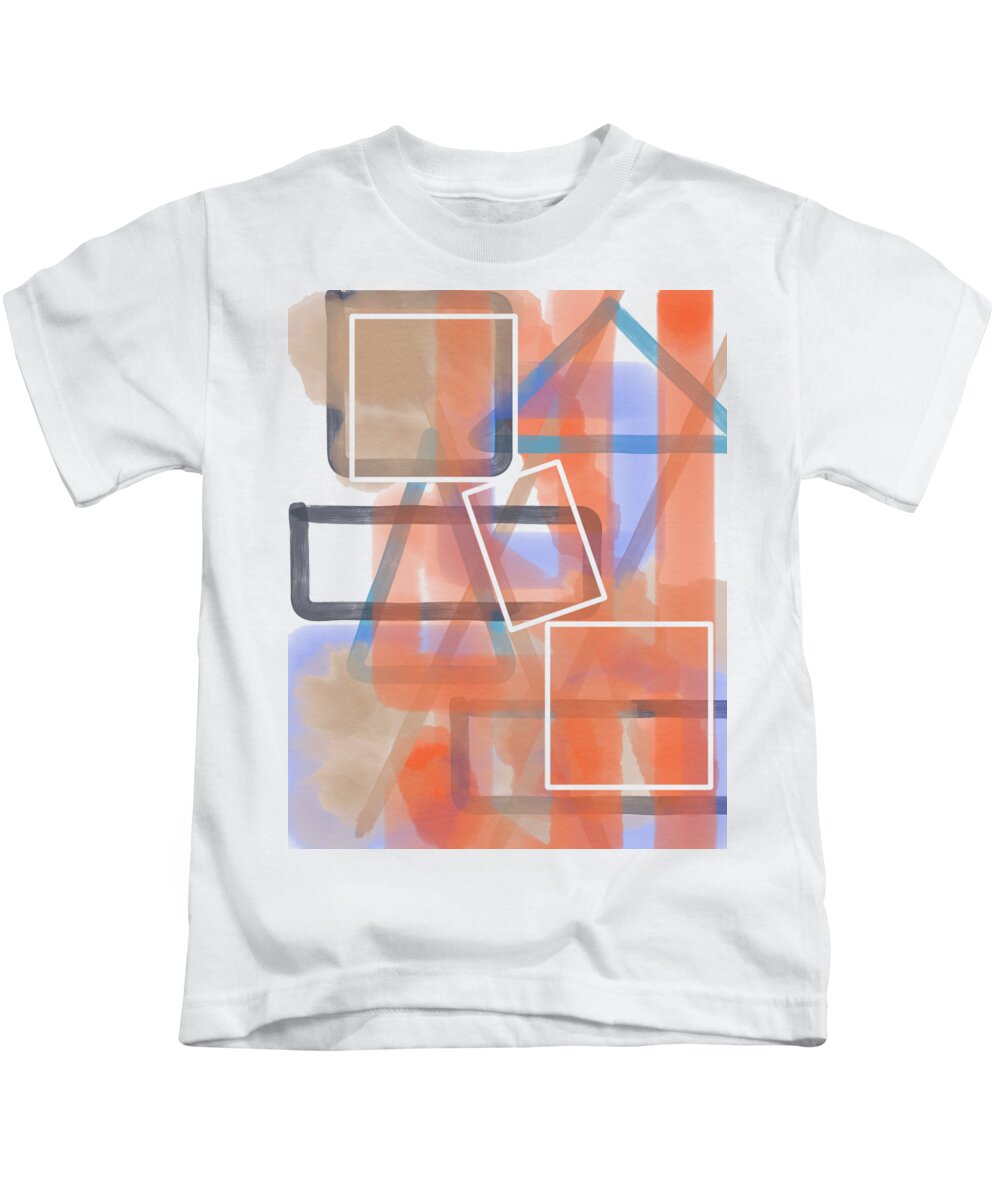 Geometric Kids T-Shirt featuring the digital art Geometric abstract in orange and periwinkle by Bentley Davis