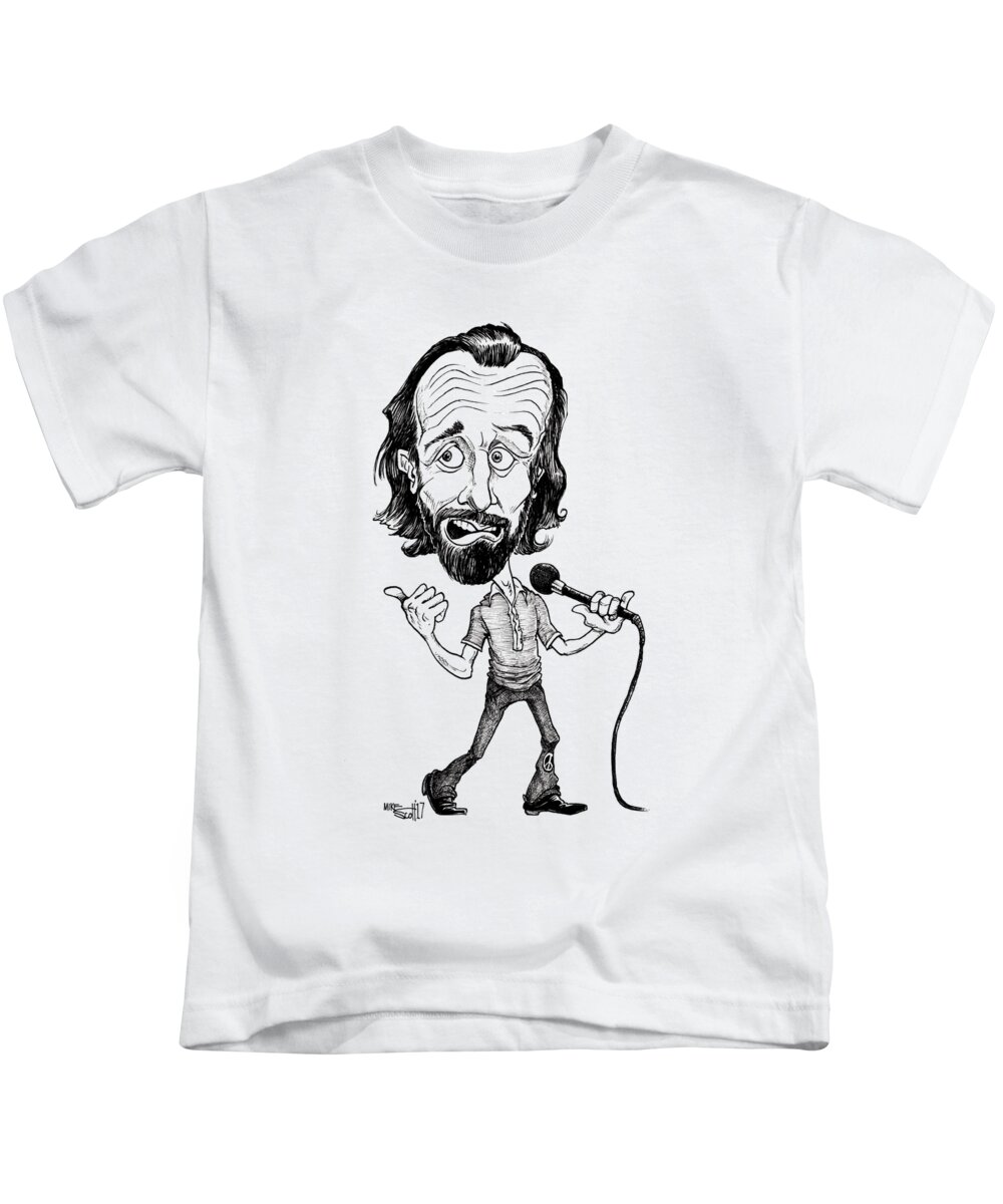 Mikescottdraws Kids T-Shirt featuring the drawing George Carlin by Mike Scott