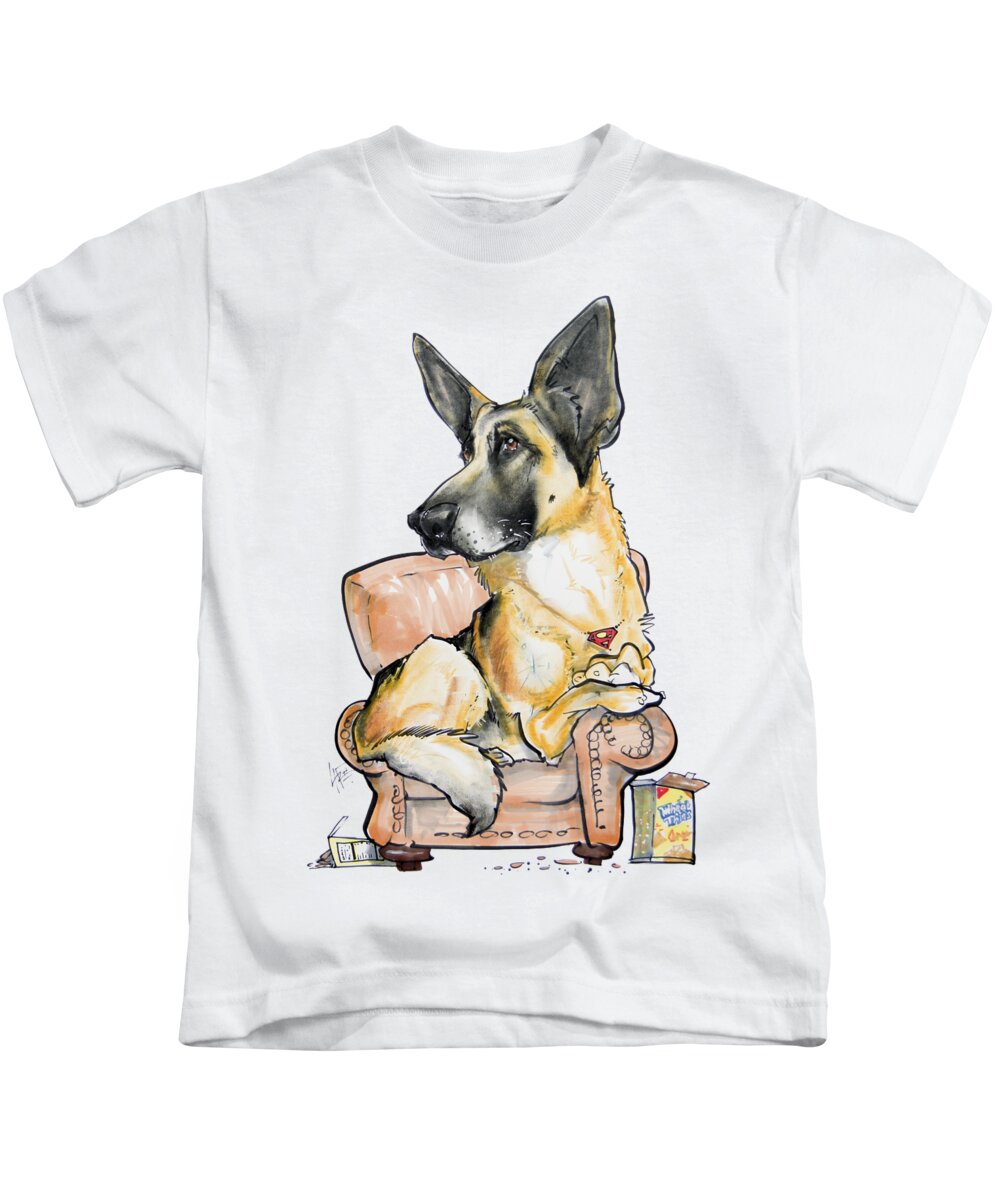 Dog Kids T-Shirt featuring the drawing German Shepherd on a Chair by Canine Caricatures By John LaFree