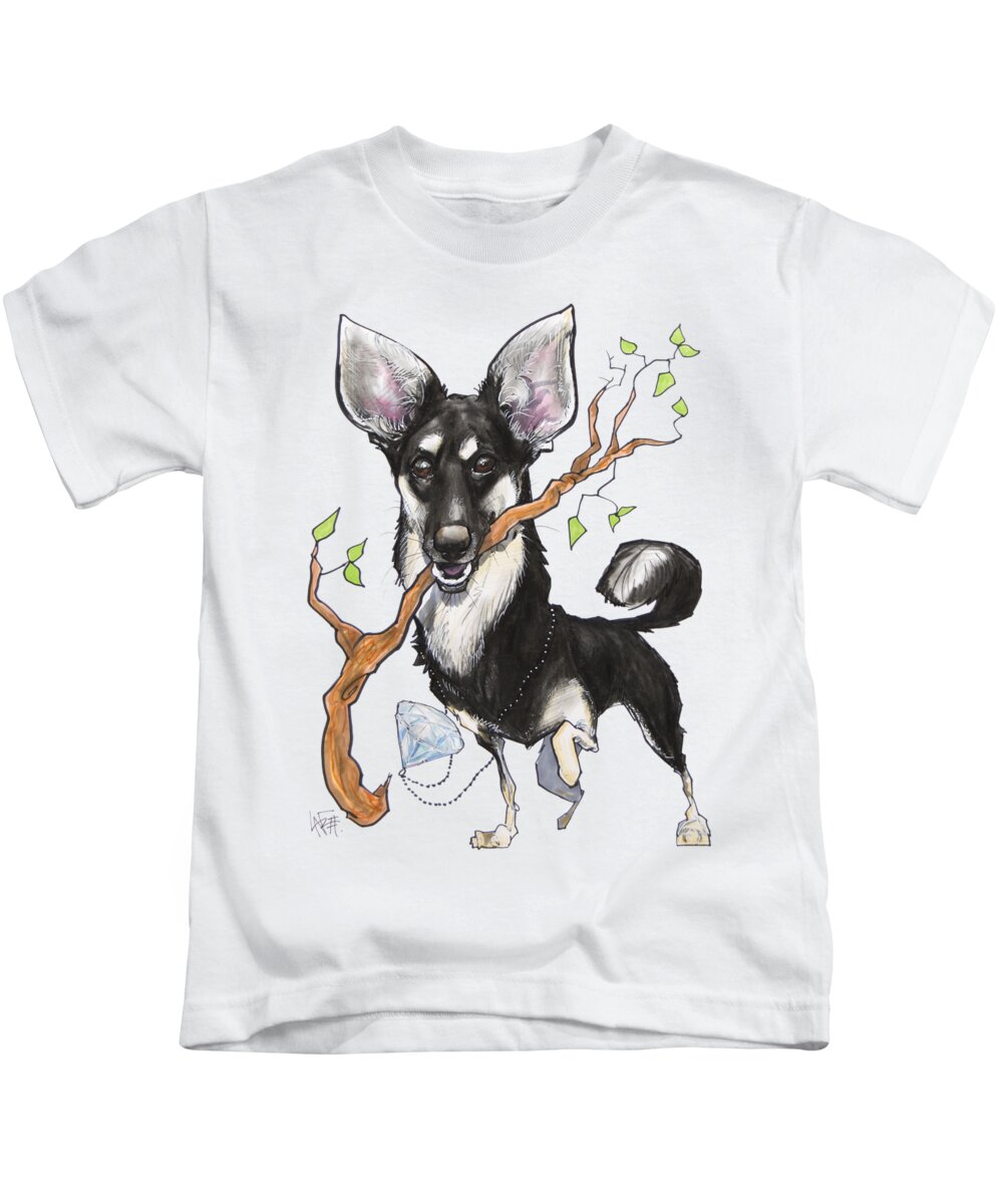 Dog Kids T-Shirt featuring the drawing German Shepherd mix with a Branch by Canine Caricatures By John LaFree