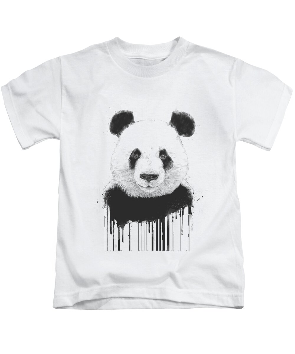 Panda Kids T-Shirt featuring the mixed media Graffiti panda by Balazs Solti