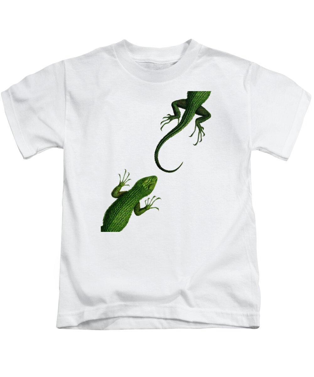 Lizard Kids T-Shirt featuring the digital art Green reptiles art by Madame Memento
