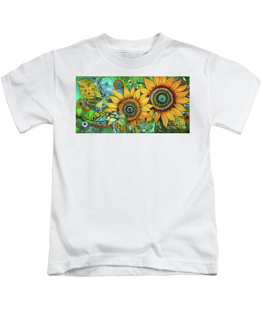 Sunflowers Kids T-Shirt featuring the painting Groovy Sunflowers by Tina LeCour
