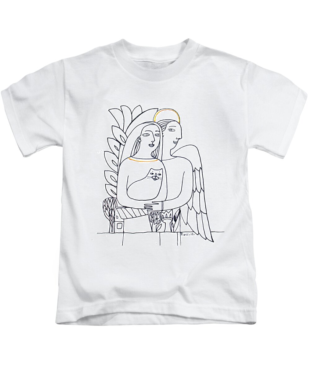 Russian Artists New Wave Kids T-Shirt featuring the drawing Guardian Angel by Tatiana Koltachikhina
