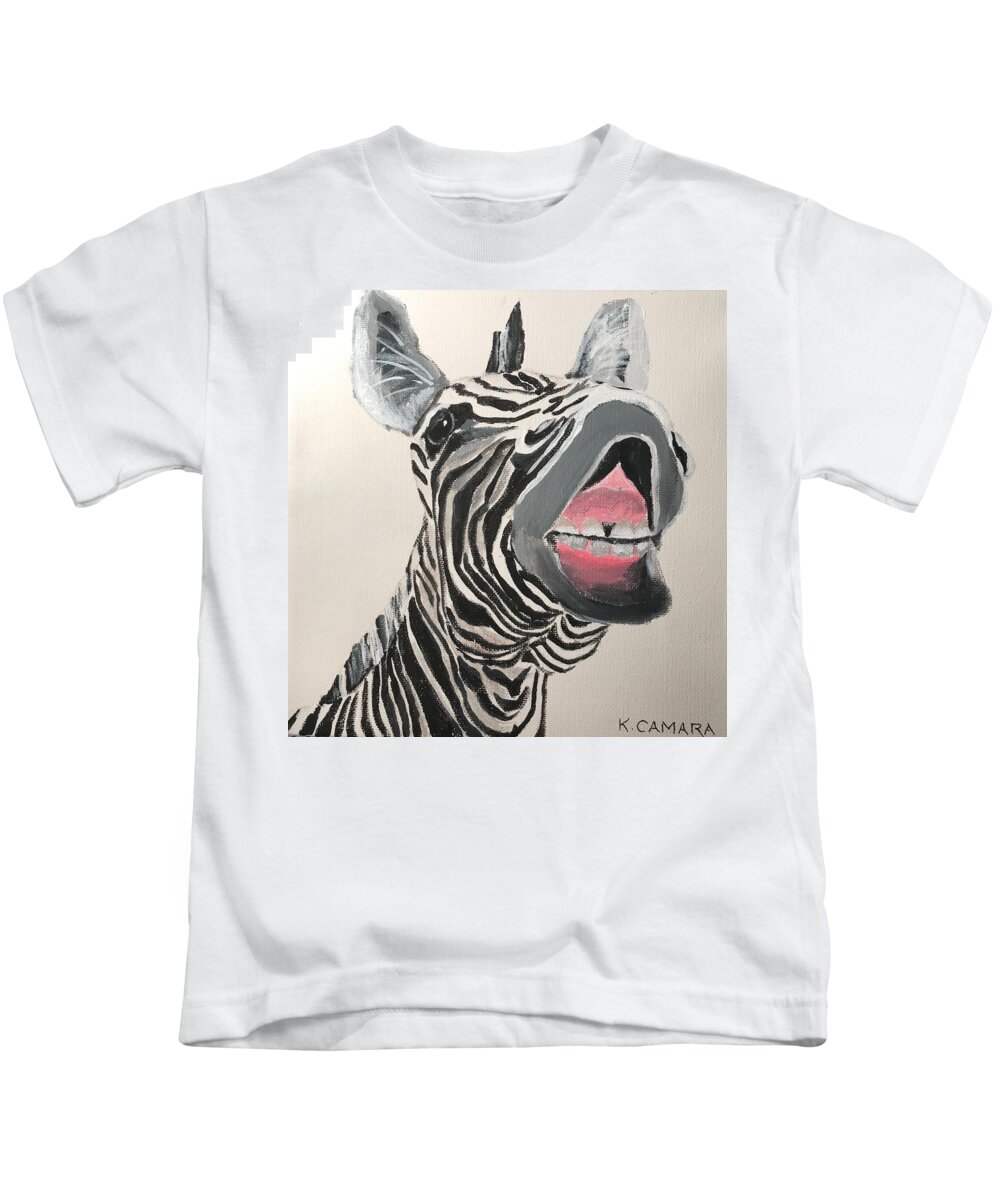 Pets Kids T-Shirt featuring the painting Ha Ha Zebra by Kathie Camara