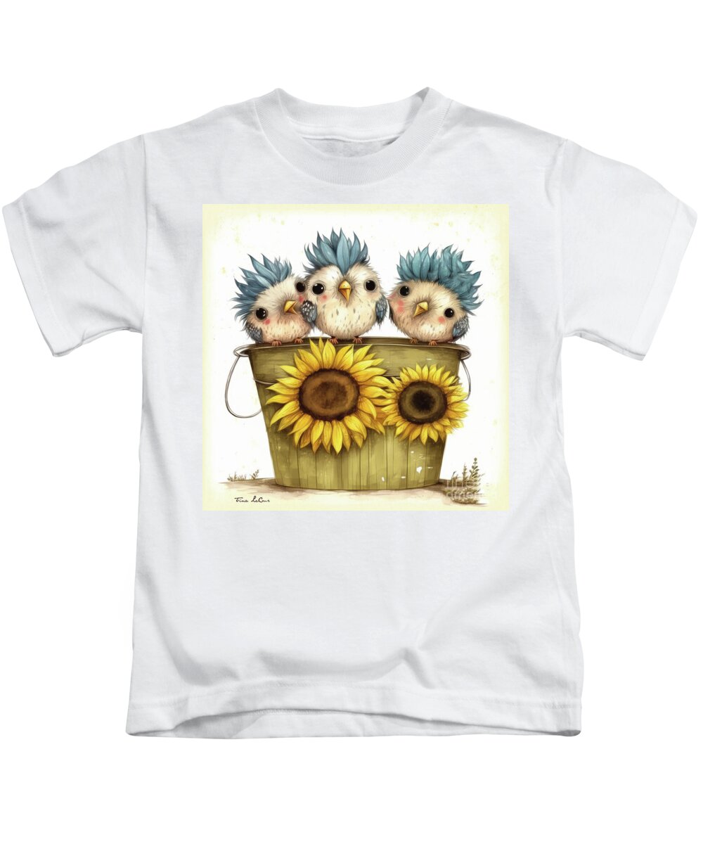 Birds Kids T-Shirt featuring the painting Happy Little Friends by Tina LeCour