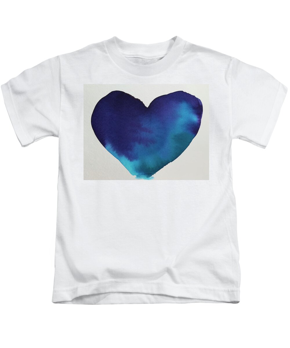 Watercolor Kids T-Shirt featuring the painting Heart Blues by Sandy Rakowitz