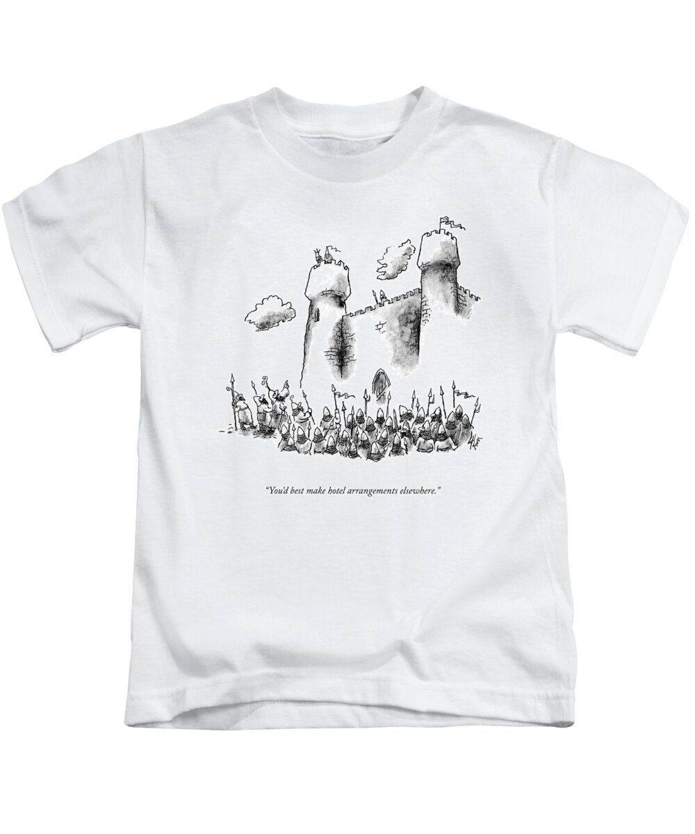 You'd Best Make Hotel Arrangements Elsewhere. Kids T-Shirt featuring the drawing Hotel Arrangements by Frank Cotham