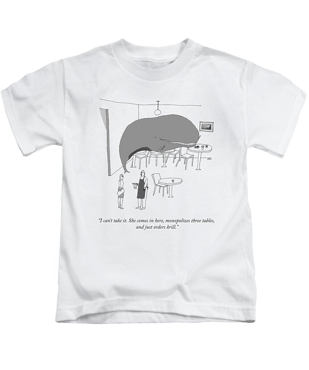 i Can't Take It. She Comes In Here Kids T-Shirt featuring the drawing I Can't Take It by Liana Finck