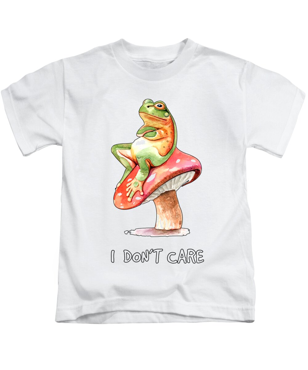 Frog Kids T-Shirt featuring the painting I Dont Care by Miki De Goodaboom