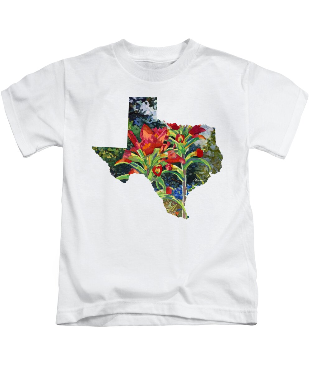 Wild Flower Kids T-Shirt featuring the painting Indian Spring Texas Map by Hailey E Herrera