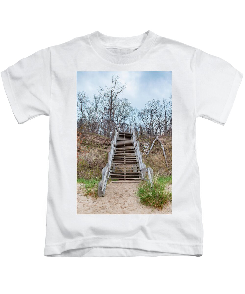 Indiana Dunes National Lakeshore Kids T-Shirt featuring the photograph Indiana Dunes Steps by Kyle Hanson