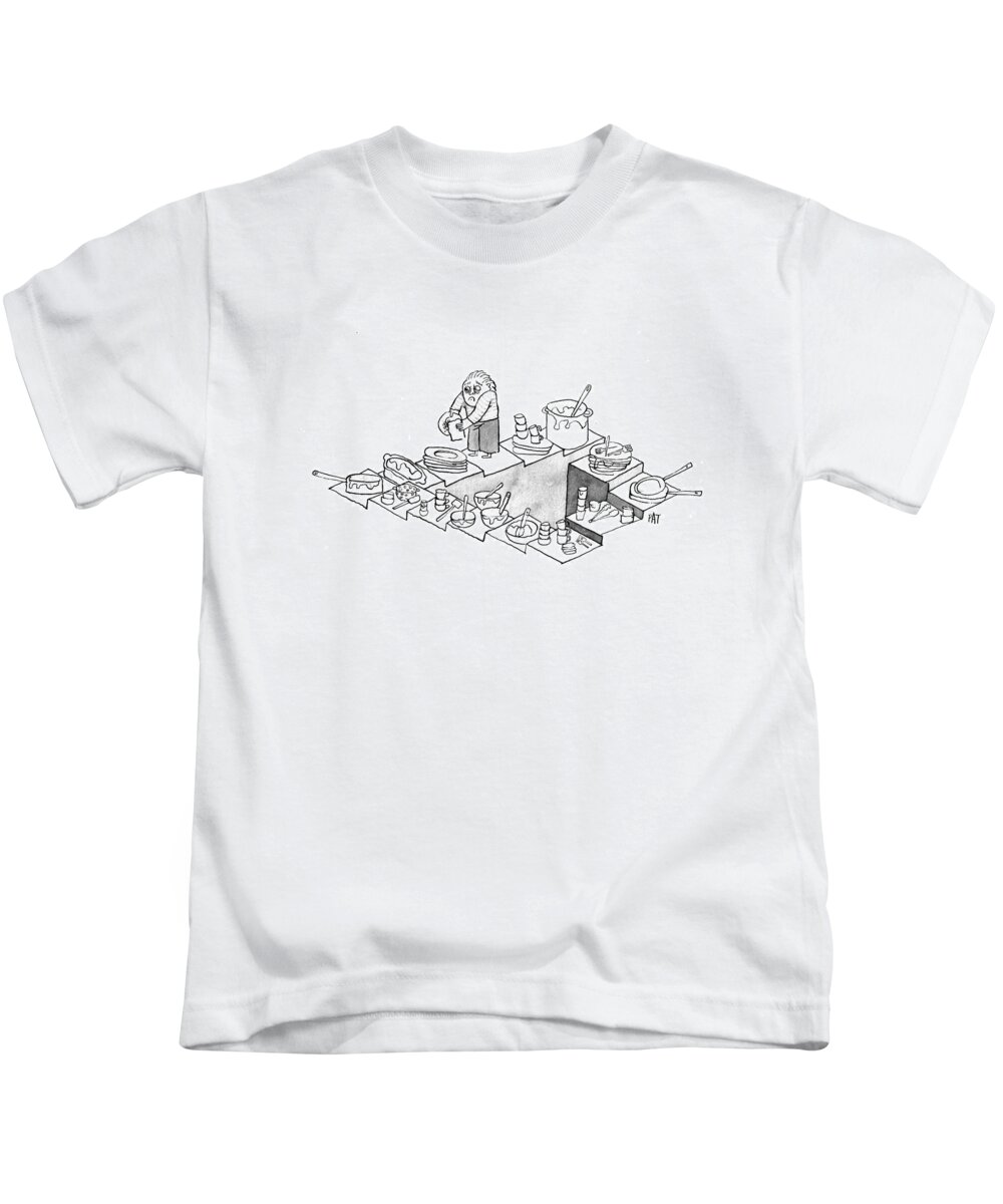 Captionless Kids T-Shirt featuring the drawing Infinity Dishes by Patrick McKelvie