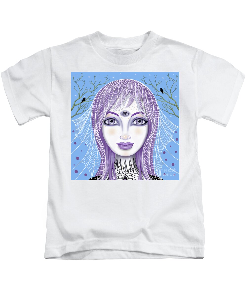 Fantasy Kids T-Shirt featuring the digital art Insect Girl, Spiderella - Sq.Blue by Valerie White