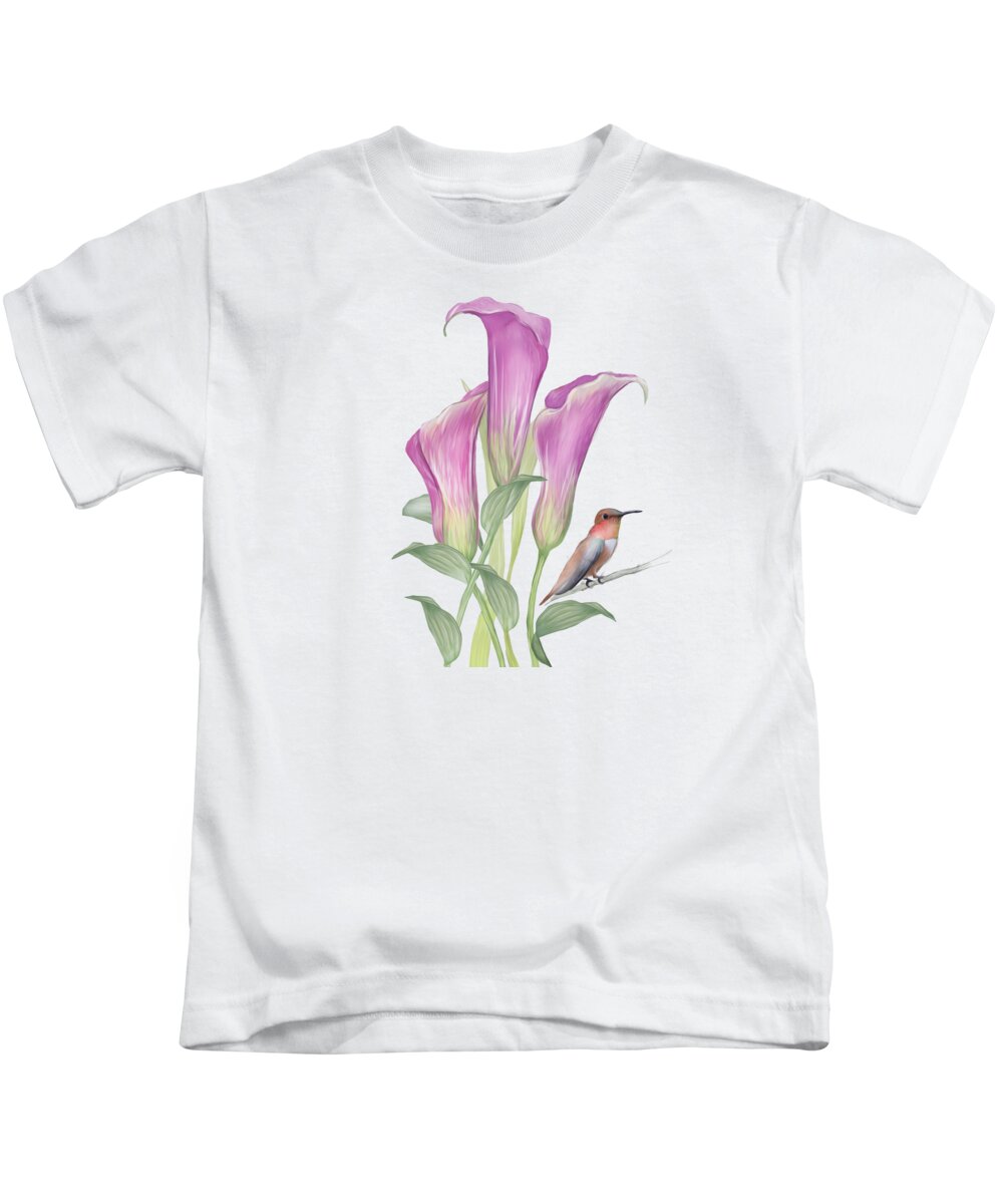 Calla Kids T-Shirt featuring the mixed media Inspirational Calla Lilies by Johanna Hurmerinta