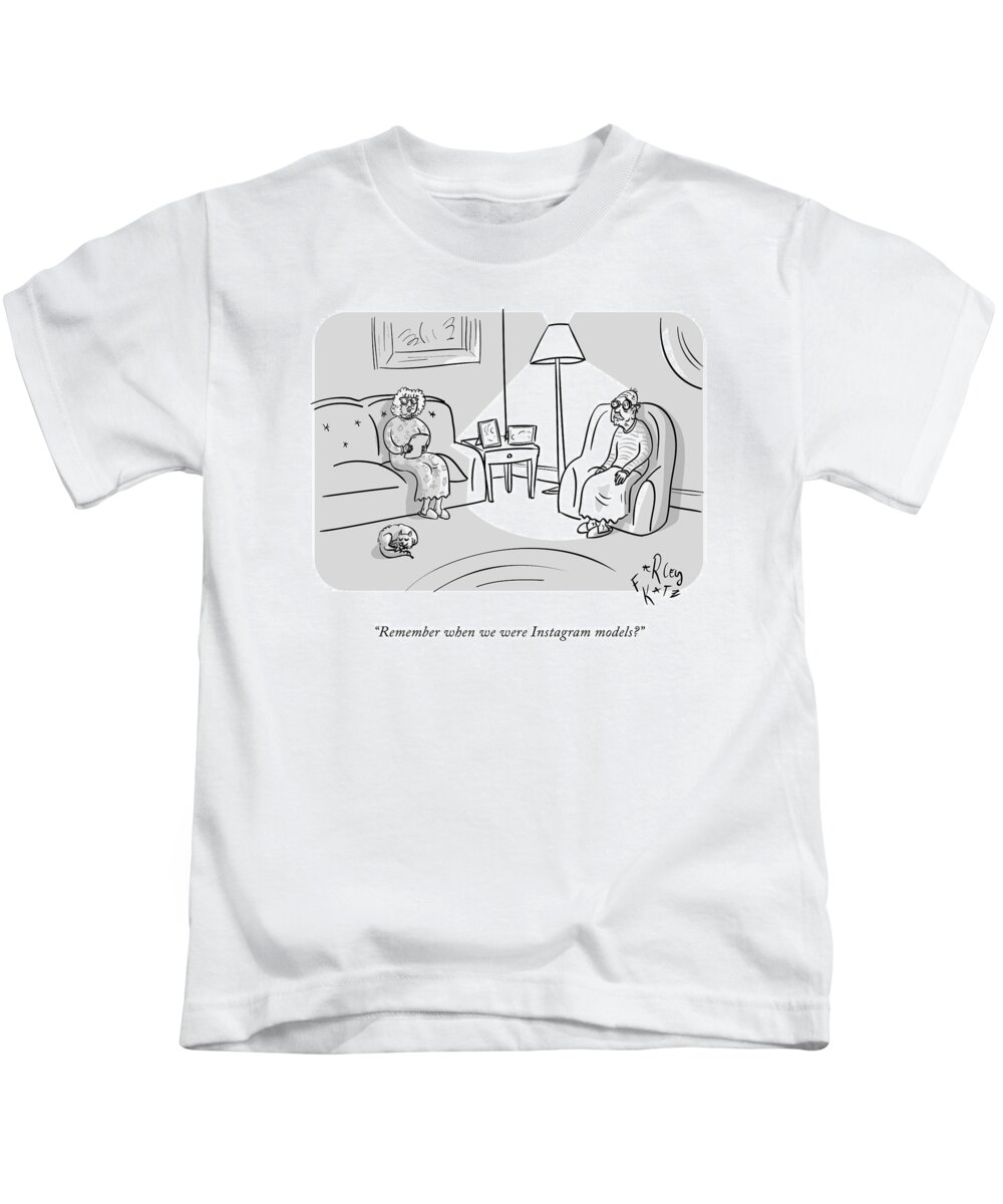 remember When We Were Instagram Models? Kids T-Shirt featuring the drawing Instagram Models by Farley Katz