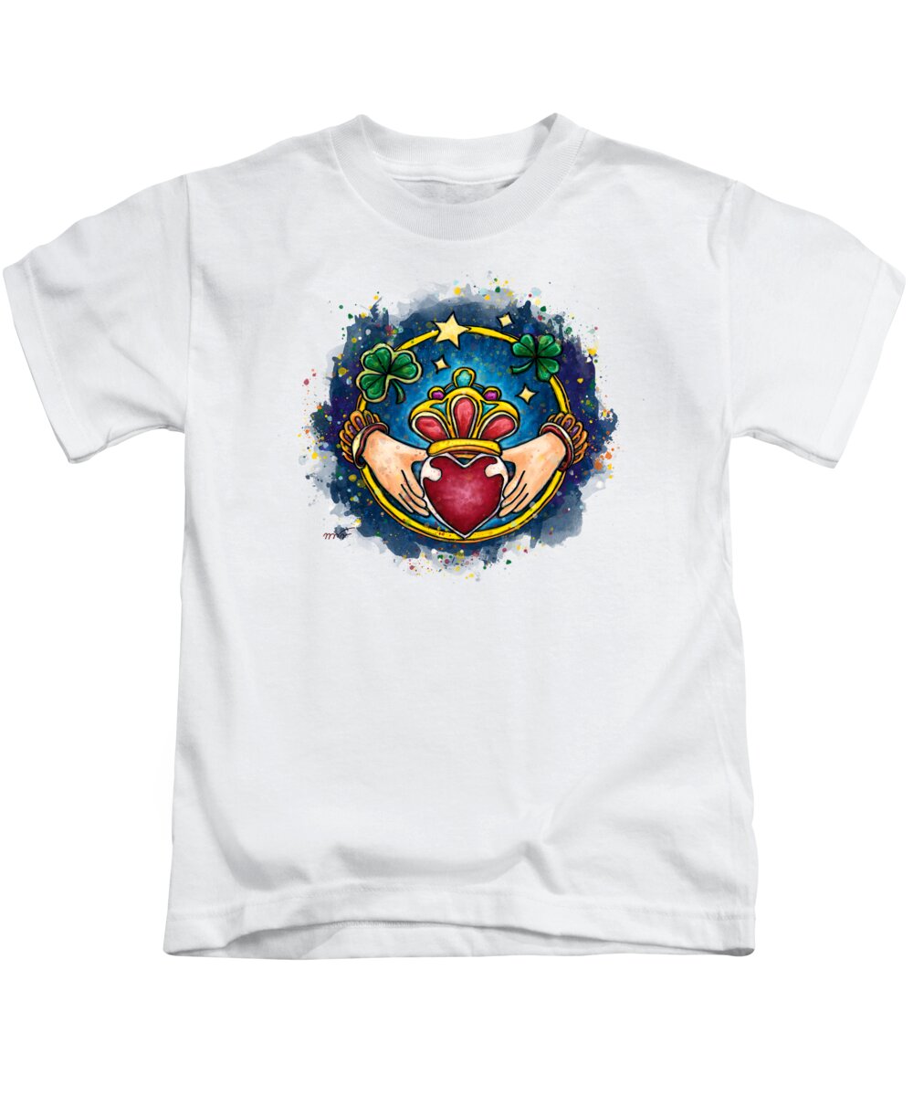 Claddagh Kids T-Shirt featuring the painting Ireland engagement ring, Claddagh by Nadia CHEVREL