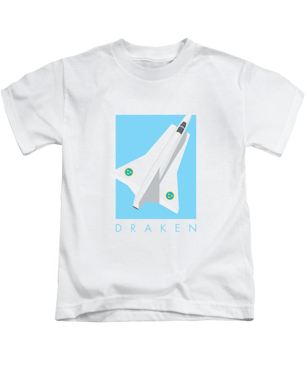 Draken Kids T-Shirt featuring the digital art J35 Draken Swedish Air Force Jet Aircraft - Sky by Organic Synthesis